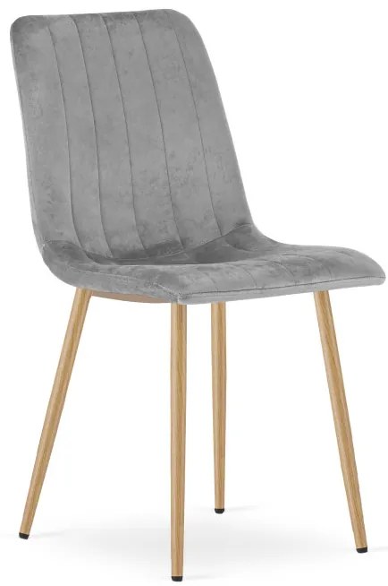 Set štyroch jedálenských stoličiek LAVA zamatové, svetlosivé / hnedé nohy (4 ks)