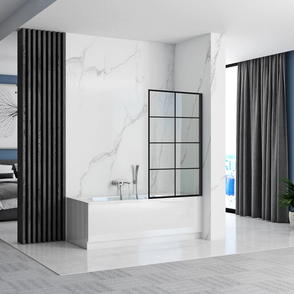 Vaňová zástena REA LAGOS-1 FIX 80 cm, čierna/transparent