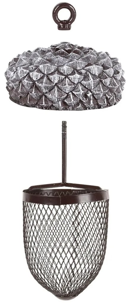 Závesné kŕmidlo pre vtáky Acorn, 30x13,5 cm, kov/polyesterová živica, sivá