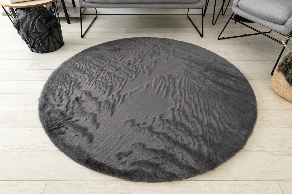 Okrúhly koberec BUNNY antracit, imitácia králičej kožušiny Veľkosť: kruh 140 cm
