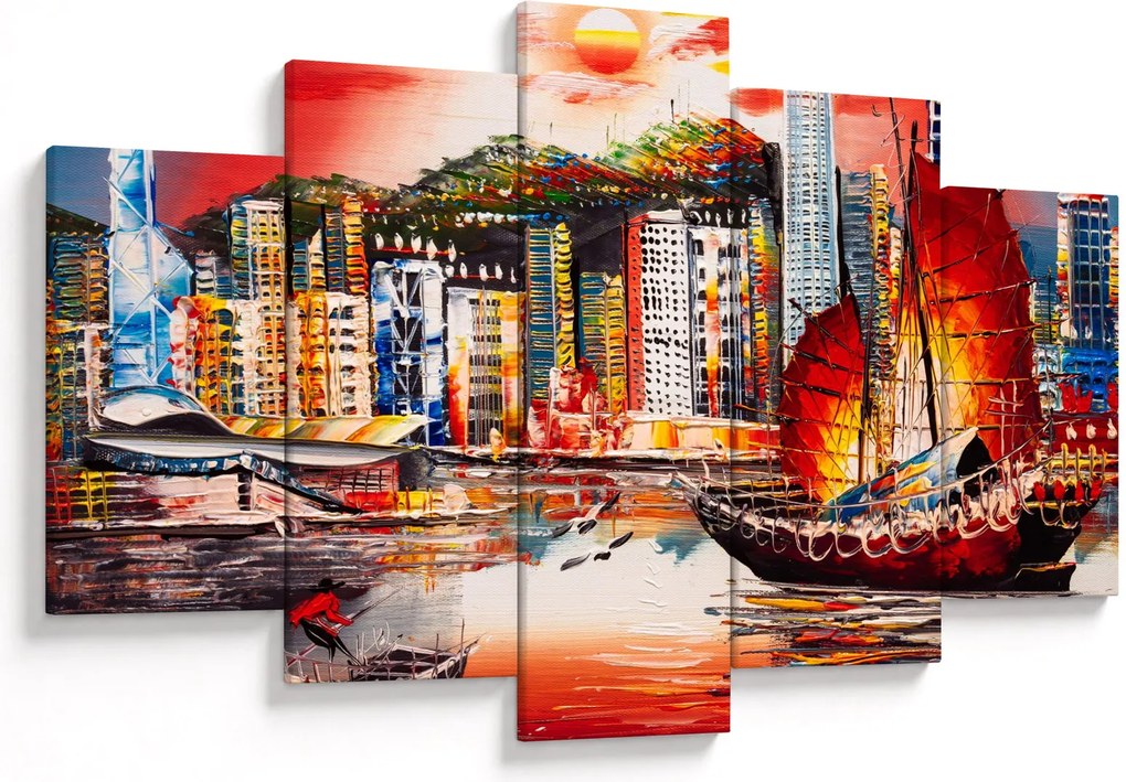 Obrázok - Victoria Harbor, Hong Kong, olejomaľba (150x105 cm)