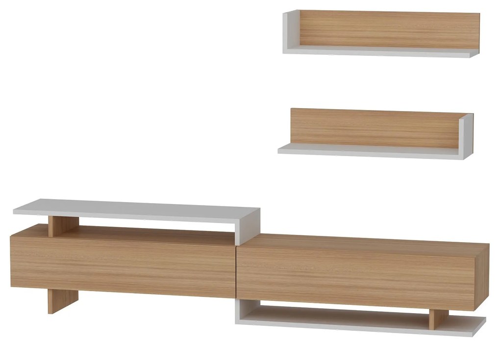 Obývacia stena Alcaraz (teak + biela). Akcia -19%. Vlastná spoľahlivá doprava až k Vám domov. 1101400