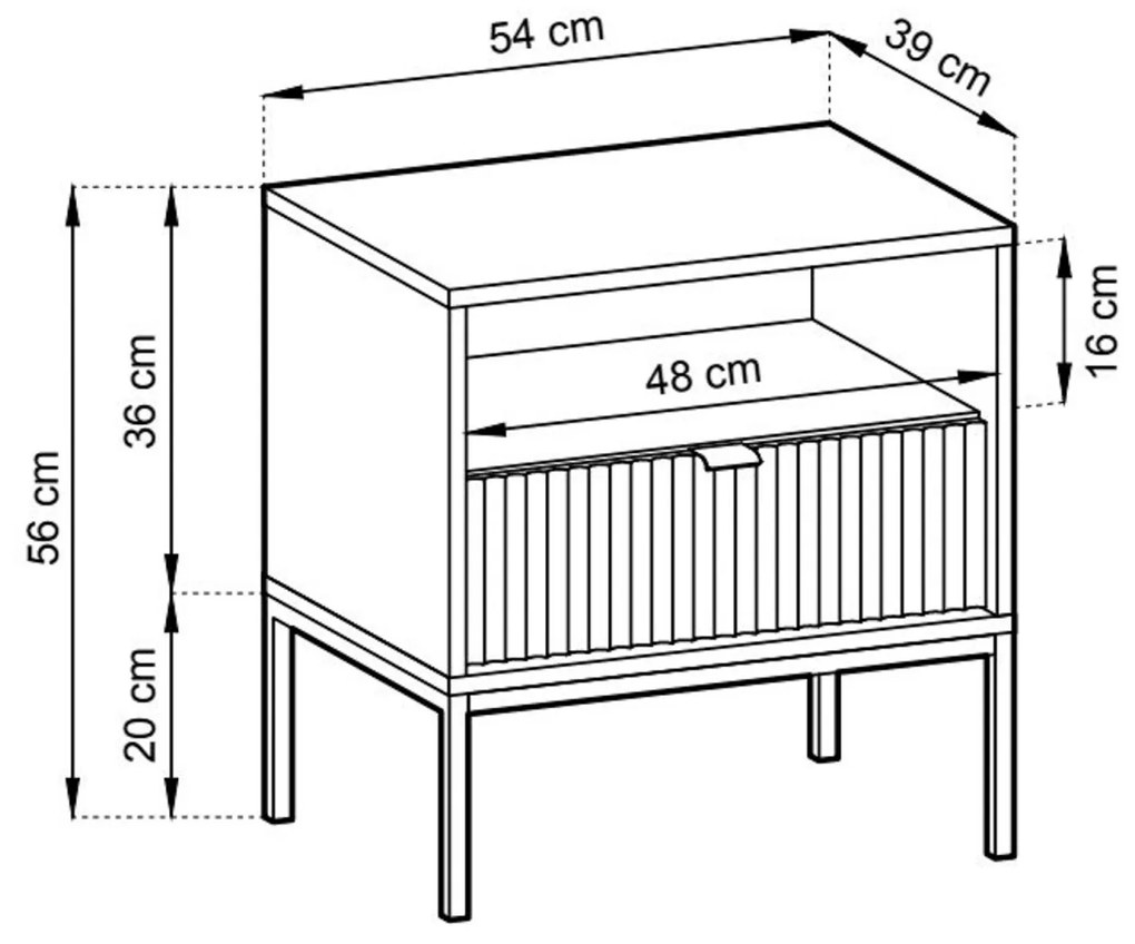 Nočný stolík Nova 54 cm čierny/čierny rám
