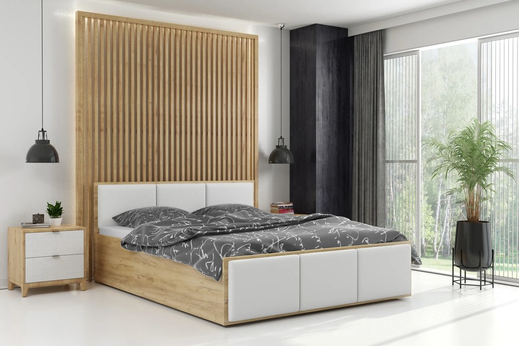 Široká posteľ (výklopná) PANAMAX ČALÚNENÁ 120x200cm DUB KRAFT