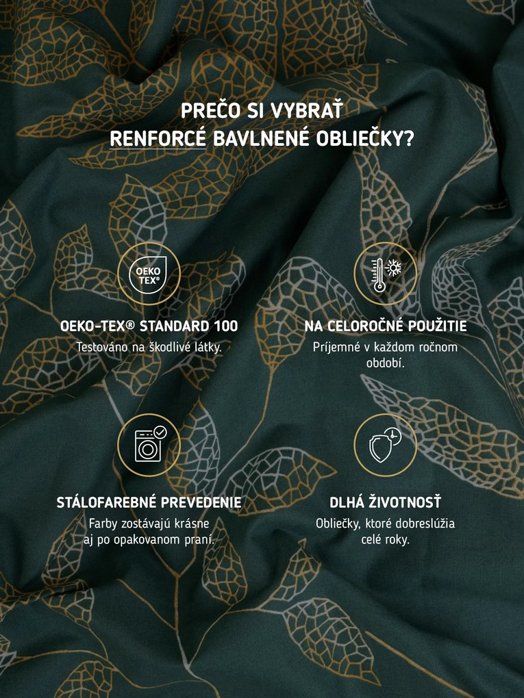 Bavlnené obliečky Renforcé - Gabriela tmavo zelená 140 × 200 cm, 70 x 90 cm