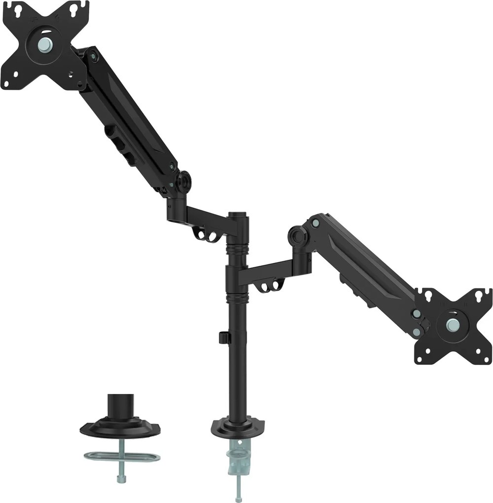 Stolový držiak na 2 monitory s plynovou pružinou, zväčšený zdvih, 17–32"