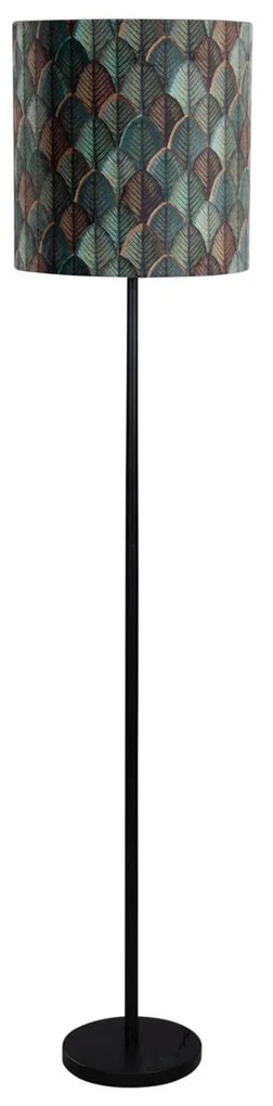 Stojacia lampa čierna s zamatovým tienidlom s dizajnom listov a zlatým vnútorným priestorom - Simplo