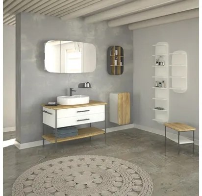 Kúpeľňová stolička Devo Oval dub/biela/sivá OV-ST50x35-P36D01L10