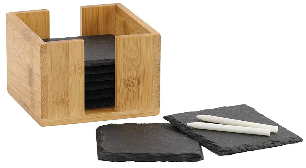 Bridlicové podtácky pod poháre, 8ks sada + Bambusbox rd7303