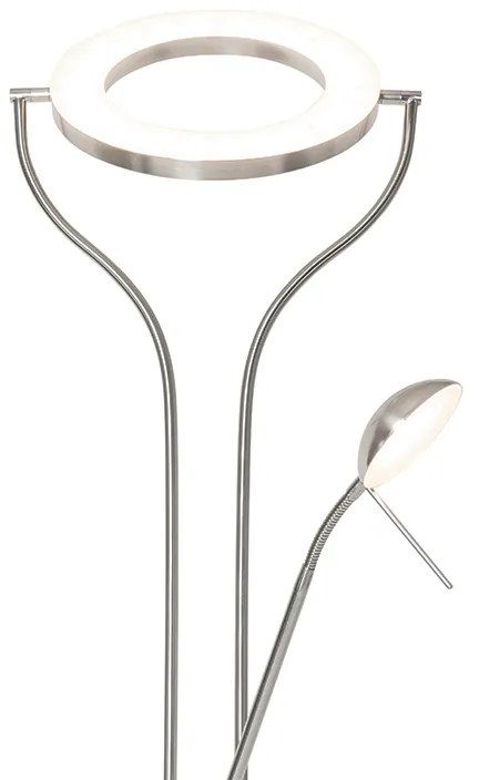 Moderná stojaca lampa oceľ s čítacím ramenom vrátane LED a stmievača - Divo