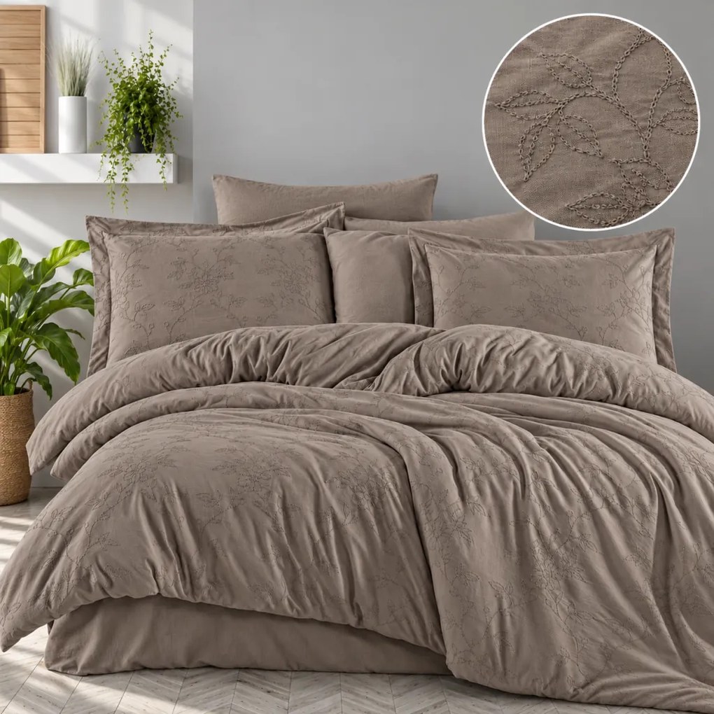 Obliečky bavlnené Luxury Žakár hnedá 200x140cm+90x70cm TiaHome
