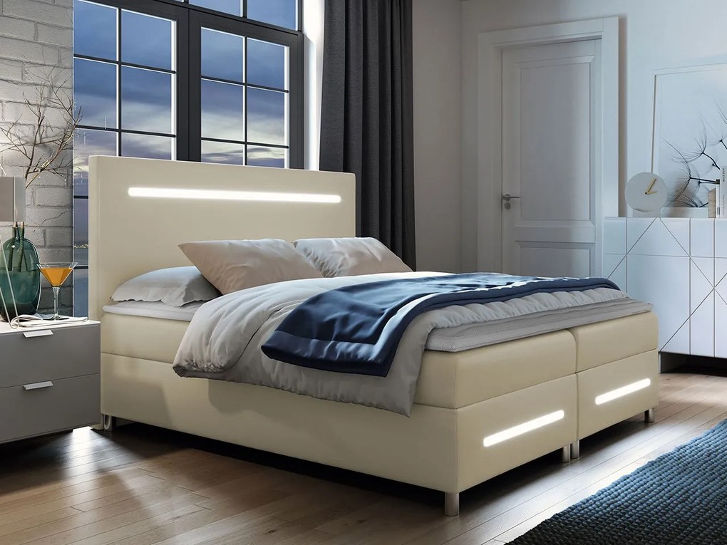 Kontinentálna posteľ Trunida LED, Rozmer postele: 140x200, Dostupné poťahy: ekokoža Soft 033