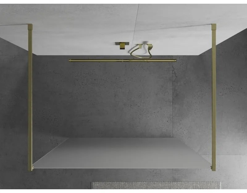 Mexen Kioto, sprchová zástena Walk-In 100 x 200 cm, 8mm sklo námraza, zlatý matný profil, 800-100-002-55-30