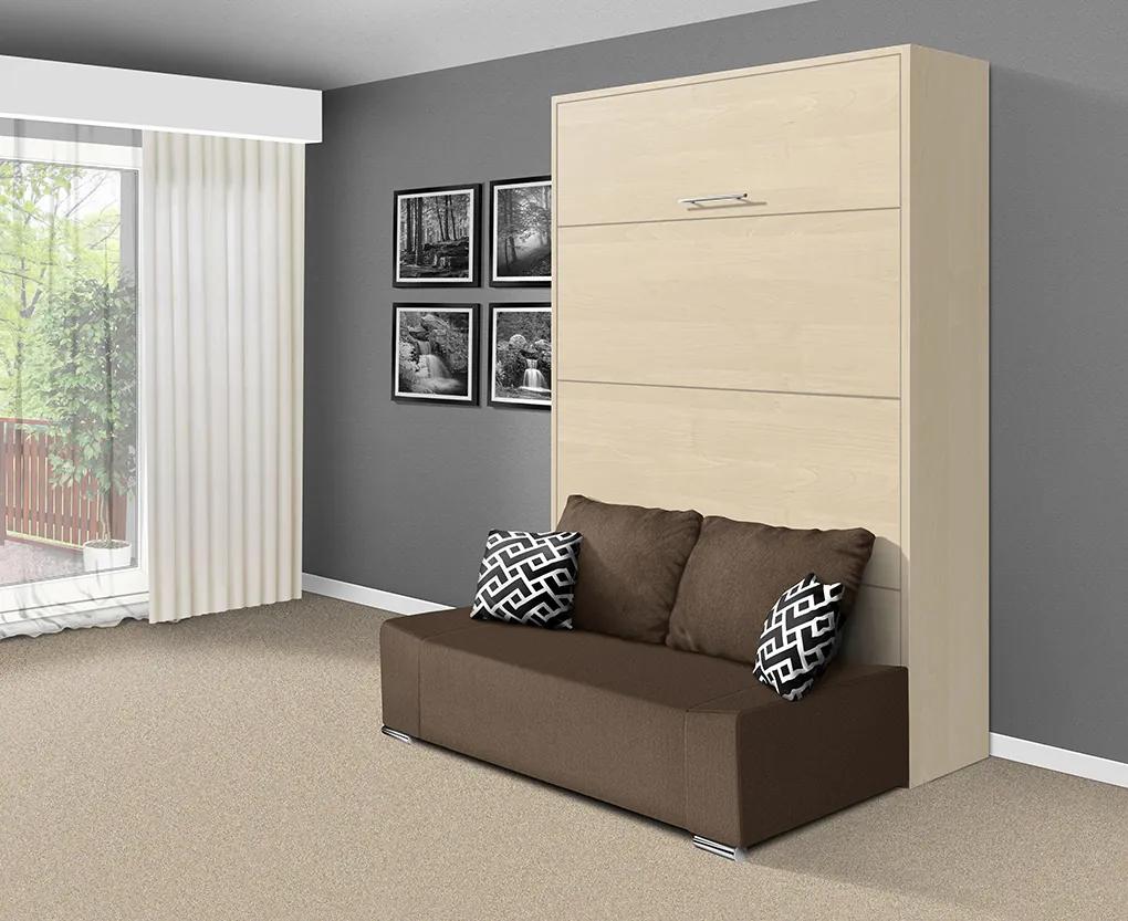 Nabytekmorava Sklápacia posteľ s pohovkou VS 21058P 200x160 farba pohovky: Hnedá, Typ farebného prevedenia: Orech lyon / dvere biele