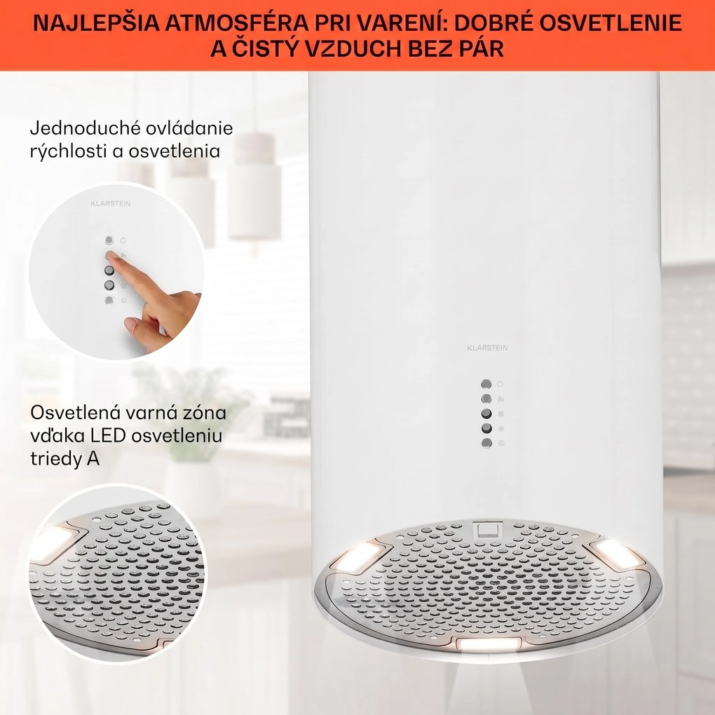 Klarstein Bolea, digestor, 38 cm, ostrovčekový, 651 m³/h, LED, filtre s aktívnym uhlím, nehrdzavejúca oceľ