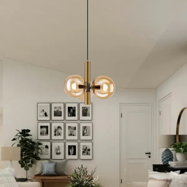 Luster na lanku ROLLO 3xE14/5W/230V zlatá/dymová béžová