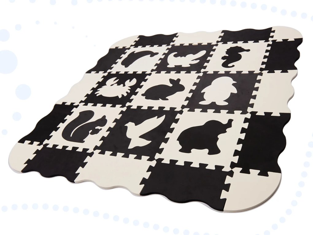 KIK Penové puzzle podložka / ohrádka pre deti 25 kusov čierna a biela