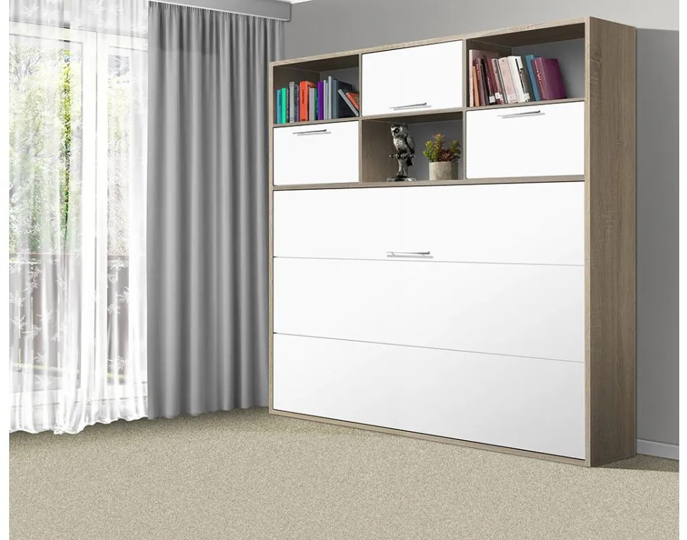 Nabytekmorava Sklápacia posteľ VS1056 MAX, 200x120cm farba lamina: dub sonoma svetlá/biele dvere, Varianta dverí: lesklé