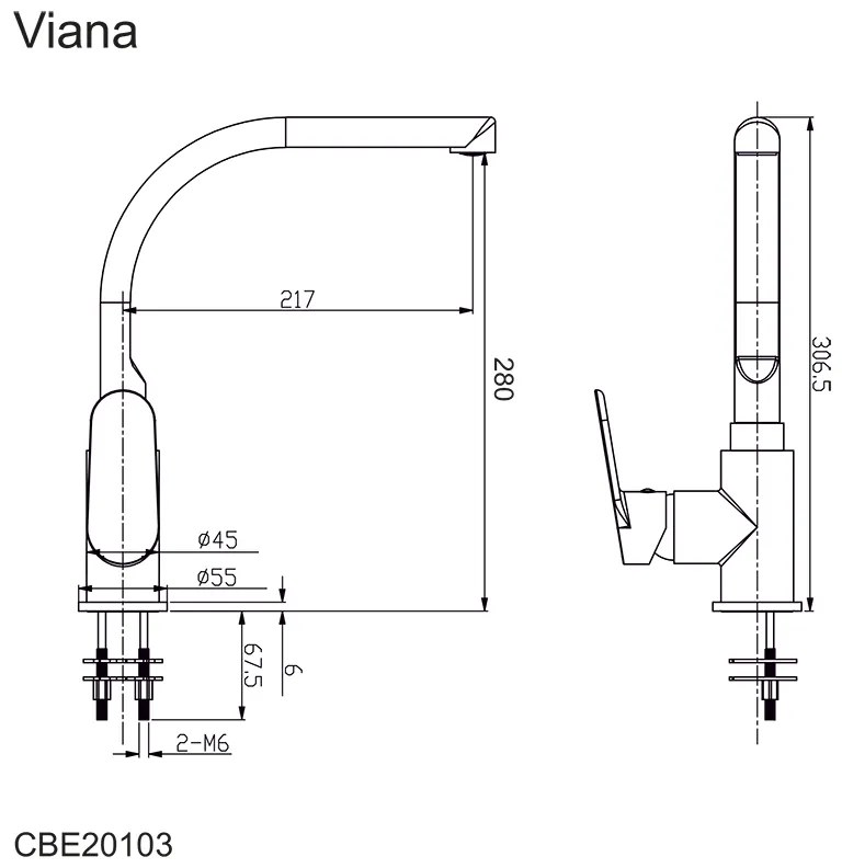 Mereo Mereo, Drezová stojanková batéria, Viana, s ramienkom nad pákou, výška 306 mm, chróm, MER-CBE20103