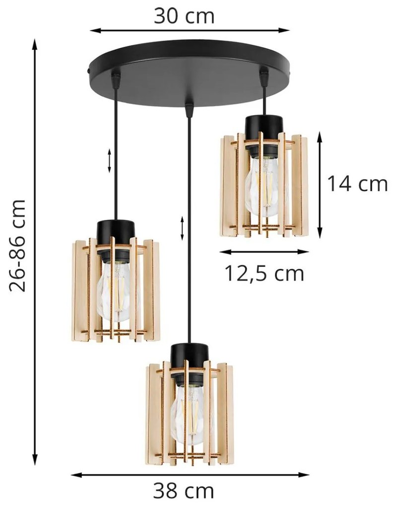 Závesné svietidlo Timber 7, 3x drevené tienidlo, o