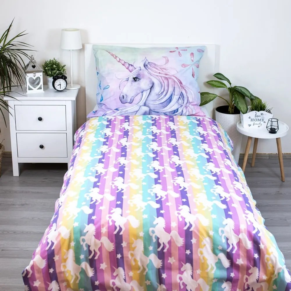 Bavlnené detské obliečky na jednolôžko 140x200 cm Unicorn "Pastel Rainbow" – Jerry Fabrics