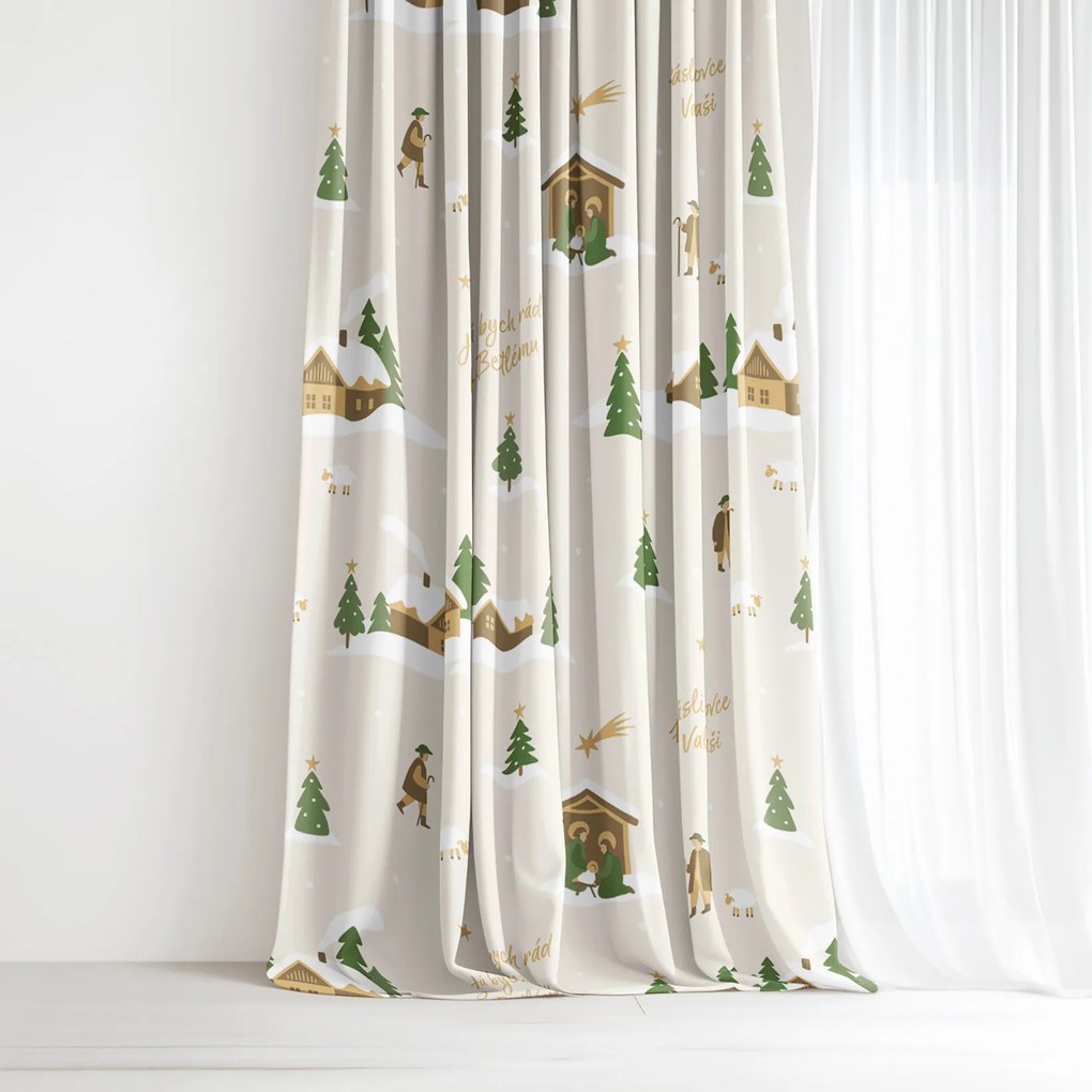 Goldea vianočný bavlnený záves - pásli ovce valaši 140x150 cm