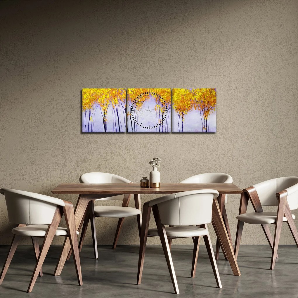 Obraz žltých stromov (s hodinami) (90x30 cm)