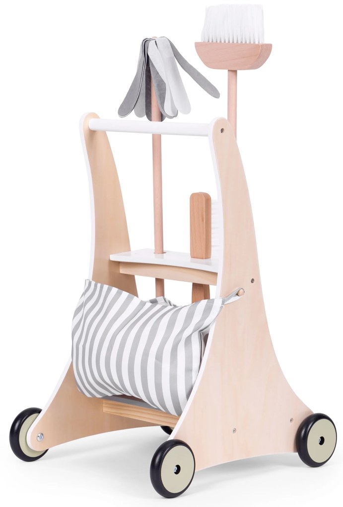 Detský drevený vozík na upratovanie, béžový, ECOTOYS
