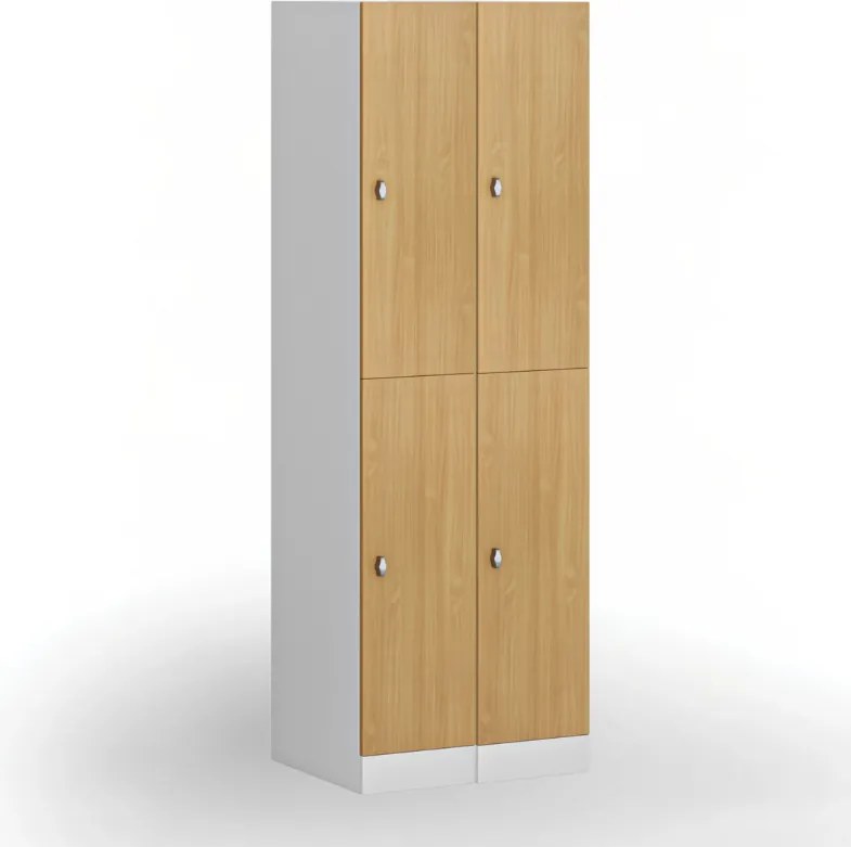 Šatníková skrinka S1 s úložnými boxmi, 2 boxy, 1850 x 300 x 500 mm, otočný zámok, laminované dvere, buk