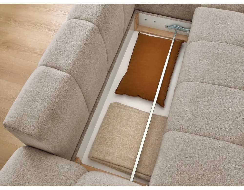 Taupe ženilková rozkladacia/s úložným priestorom rohová pohovka (pravý roh/s leňoškou) Everest – Bobochic Paris