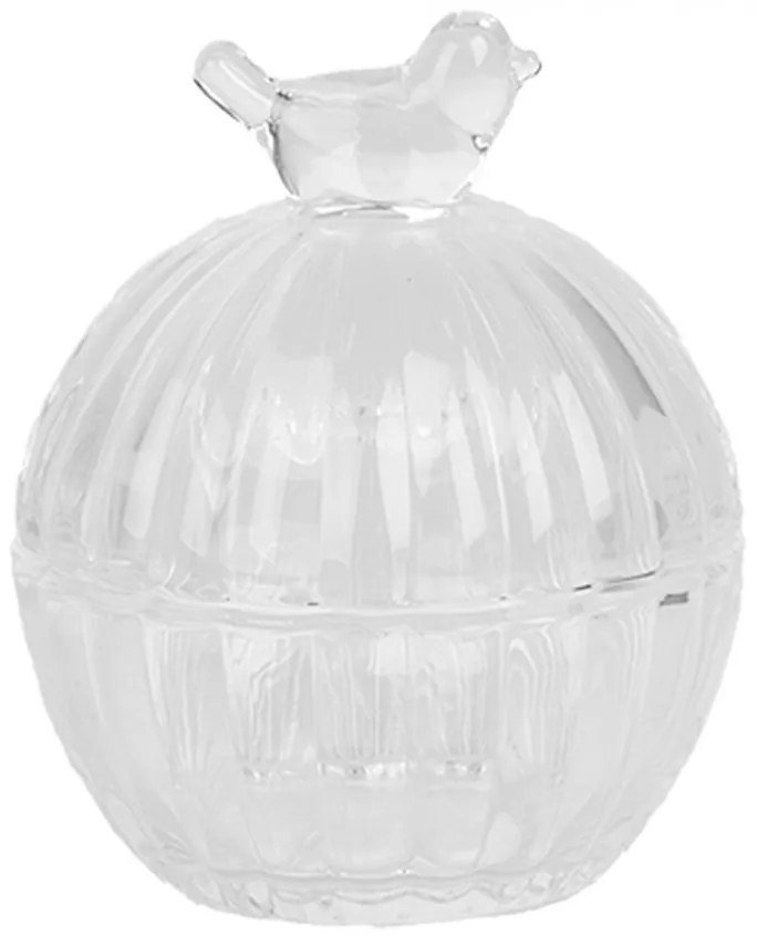 Sklenená dóza vajíčko s vekom s vtáčikom - Ø 8*10 cm