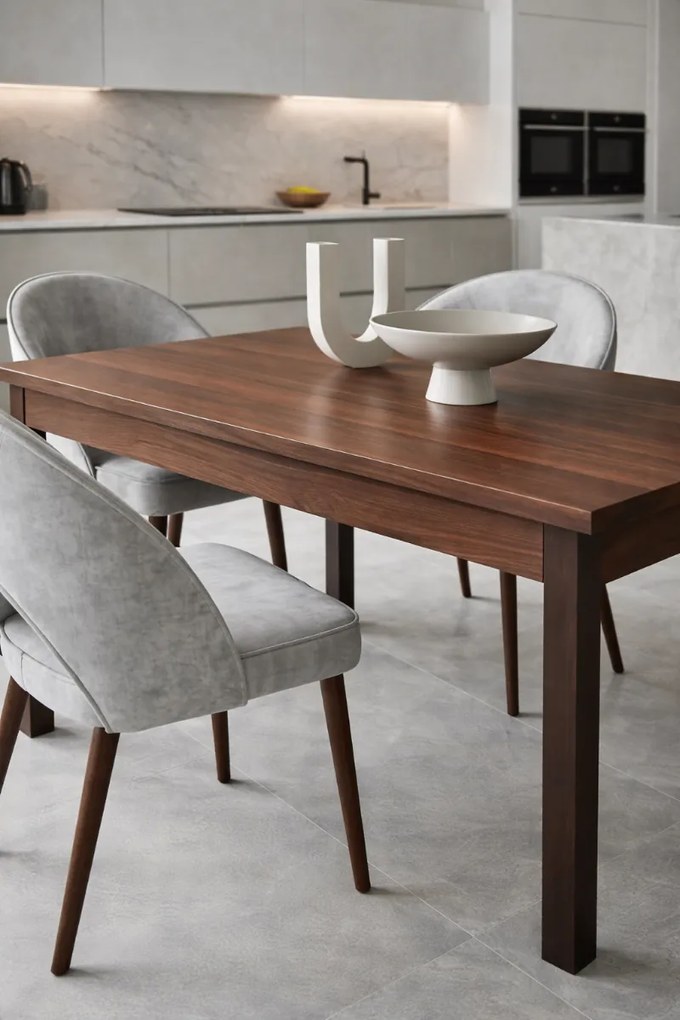 JEDÁLENSKÝ SET LOORE ROZKLÁDACÍ STÔL TMAVÝ ORECH + 6 X STOLIČKA SIVÁ