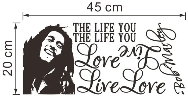 Samolepka na stenu "Miluj život - Bob Marley" 30x70cm