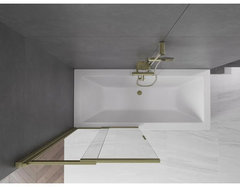 Mexen Fox, 2-krídlová posuvná vaňová zástena 85 × 150 cm, 5mm číre sklo, zlatý matný profil, 891-085-002-55-00