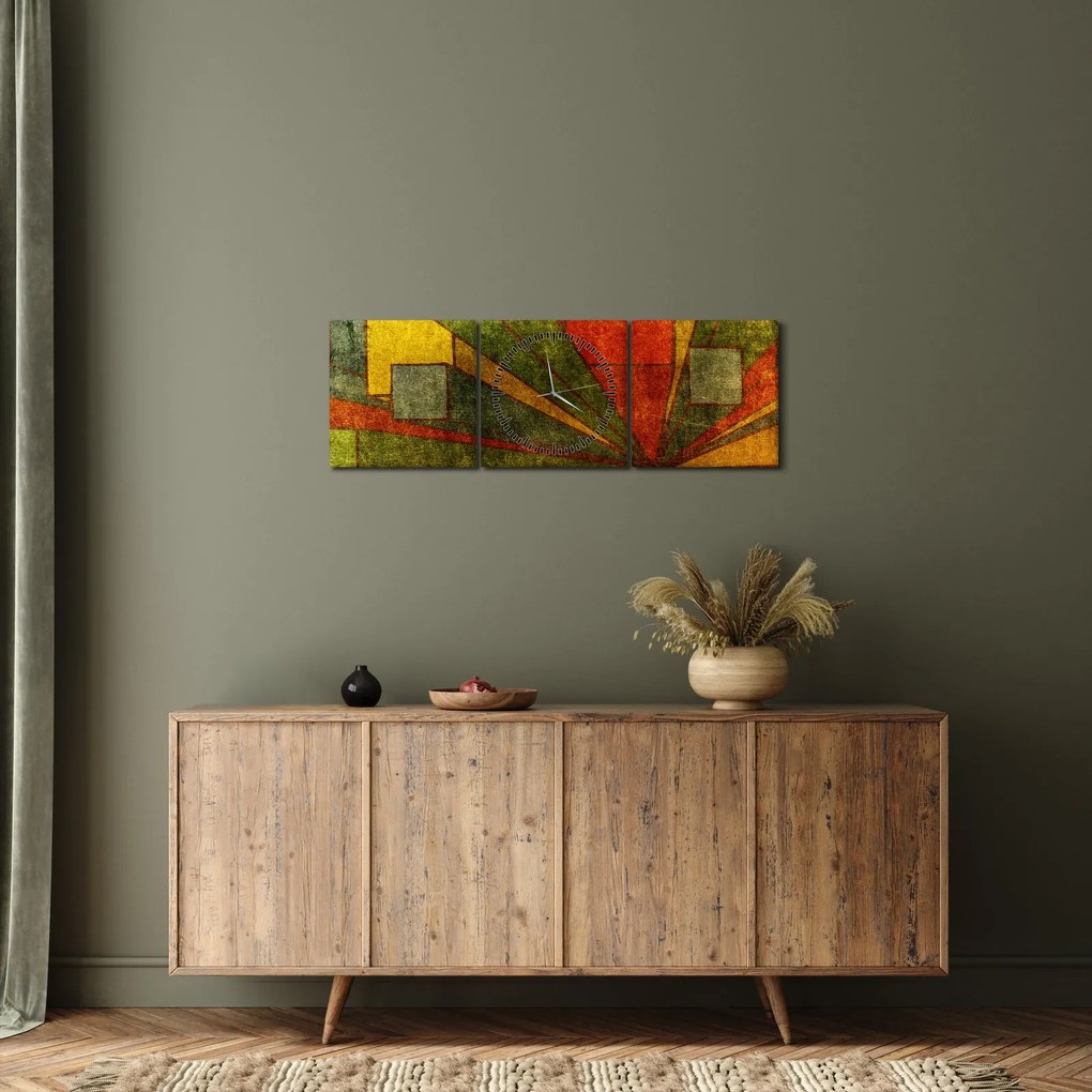 Obraz geometrické abstrakcie (s hodinami) (90x30 cm)