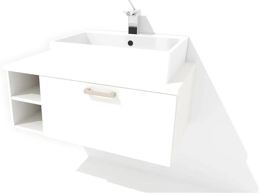 Nabytekmorava Závesná kúpeľňová skrinka pod umývadlo K42 farba korpusu: Agát, farba dvierok: Bielá lesk