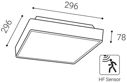 LED2 Vonkajšie stropné LED osvetlenie s čidlom SOLO, 16W, 3000K/4000K/6500K, štvorcové, čierne, IP65