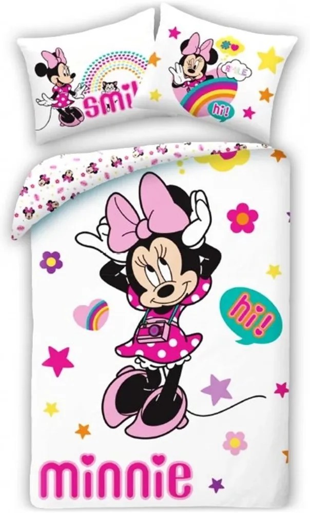 Bavlnené posteľné obliečky Minnie Mouse - Disney - motív Hi & Smile - 100% bavlna - 70 x 90 cm + 140 x 200 cm