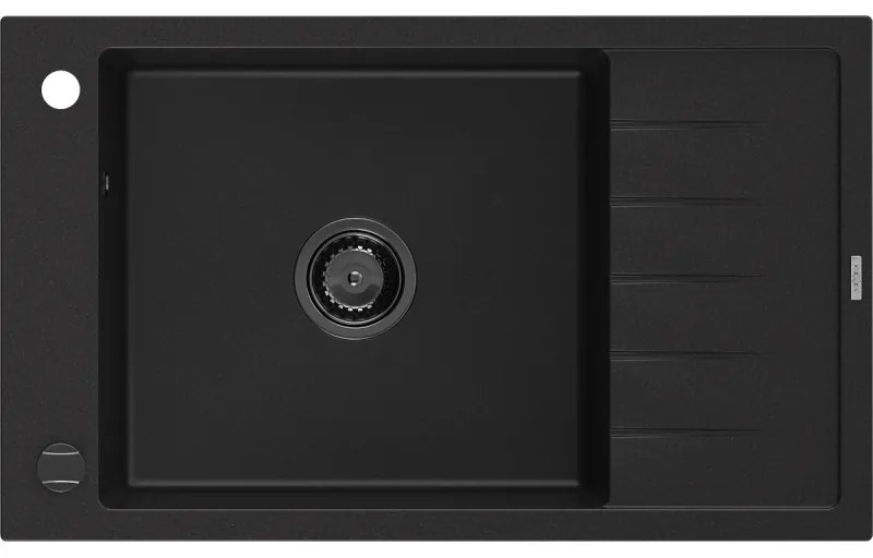 Mexen Elias, granitový drez granitový 795x480x200 mm, 1-komorový, čierna s čiernym sifónom, 6511791005-77-B