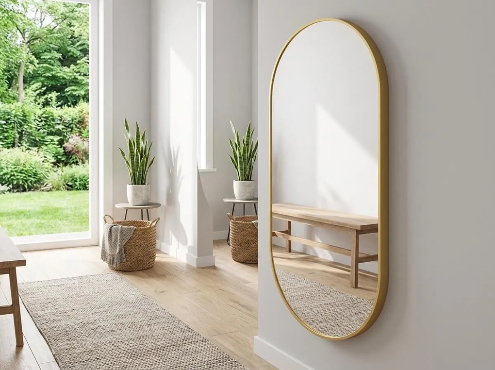 Oválne zrkadlo na stenu OLVANI 100x50 cm so zlatým rámom