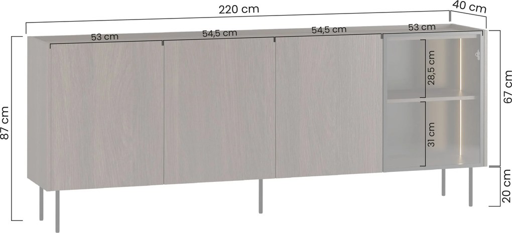 Štvordverová komoda Dunari 220 cm - dub dunin
