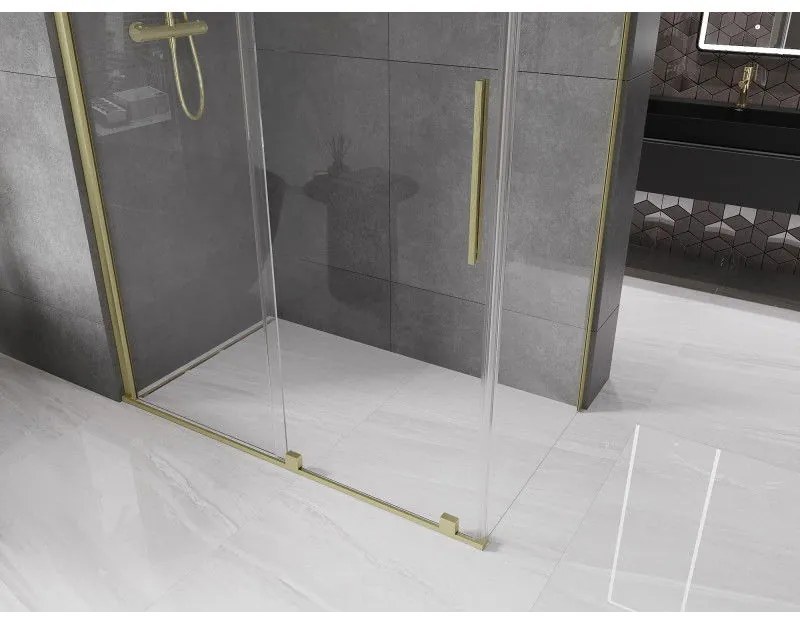 Mexen Velar, sprchový kút s posuvnými dverami 150(dvere) x 70(stena) cm, 8mm číre sklo, zlatá matná, 871-150-070-01-55