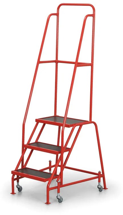 Pojazdný oceľový rebrík s plošinou, 3 priečky, výška plošiny 67 cm
