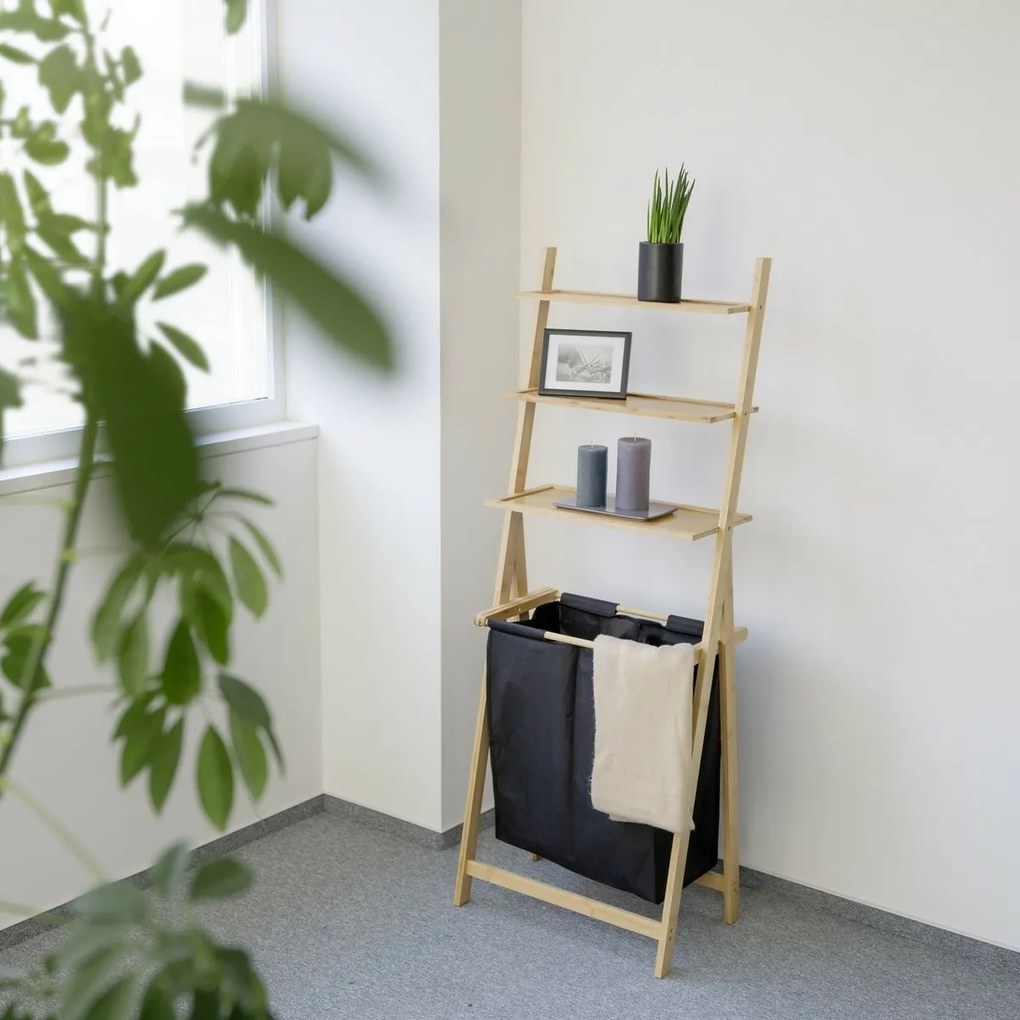 Wenko Rebríkový regál s košom na bielizeň Ecori, 152 x 35 x 57 cm