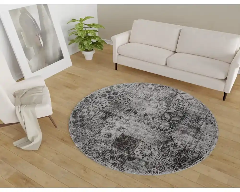 Sivý umývateľný okrúhly koberec ø 100 cm – Vitaus | BIANO