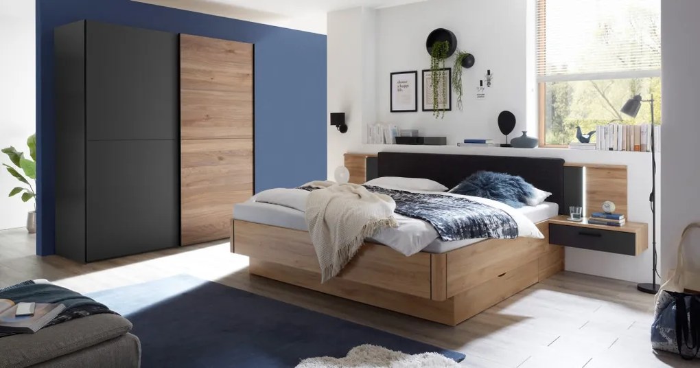 Šatníková skriňa Melton, 215 cm, grafit/dub mauvella