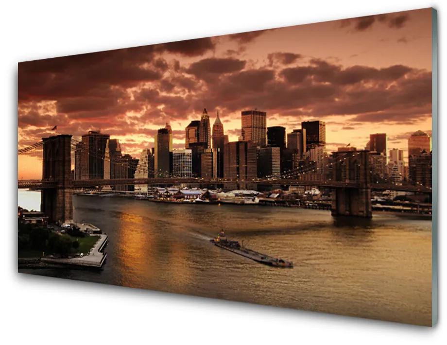 Skleneny obraz Mesto brooklynský most 125x50 cm