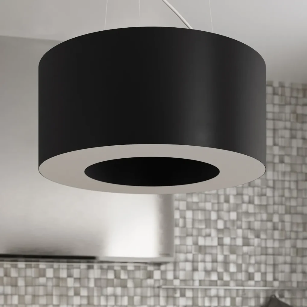 Závesné svietidlo Saturno Slim, 1x čierne textilné tienidlo, (biely plast), (fi 70 cm)
