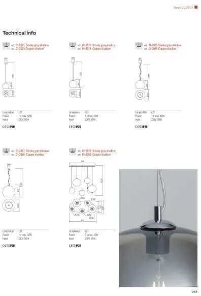 Redo 01-2080 - Luster na lanku BOWL 5xE27/42W/230V meď