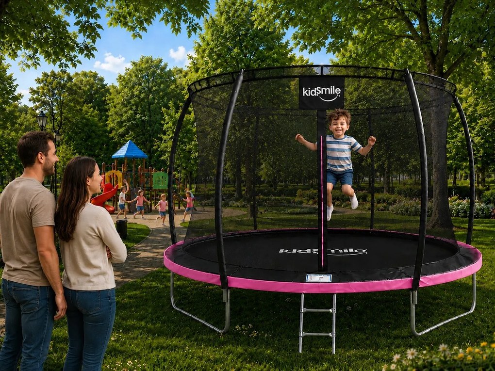 TRENDIE Trampolína s vnútornou sieťou 312 cm ružová + rebrík